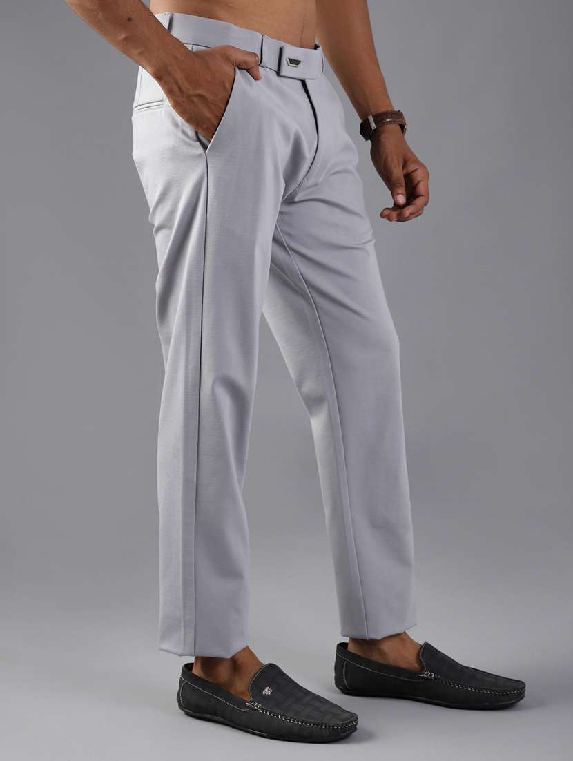 men solid mid rise flat front casual trouser - 21987885 -  Standard Image - 2