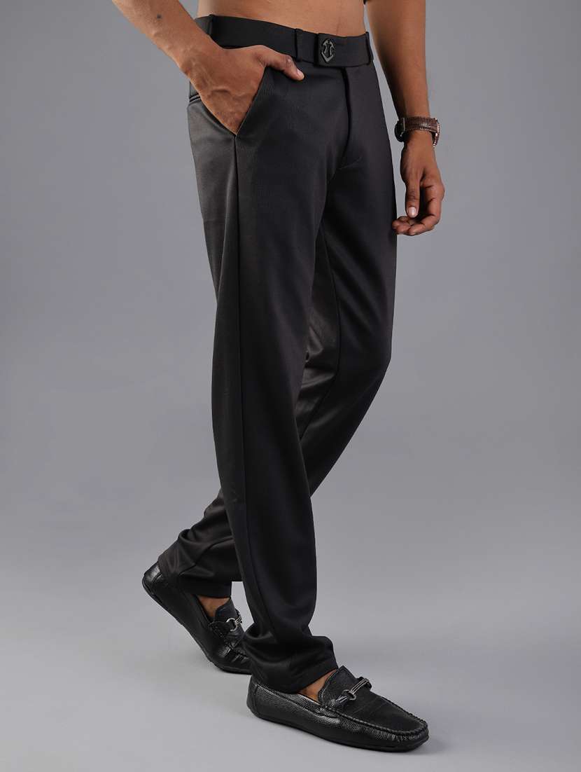 men solid mid rise flat front casual trouser - 21987900 -  Standard Image - 2