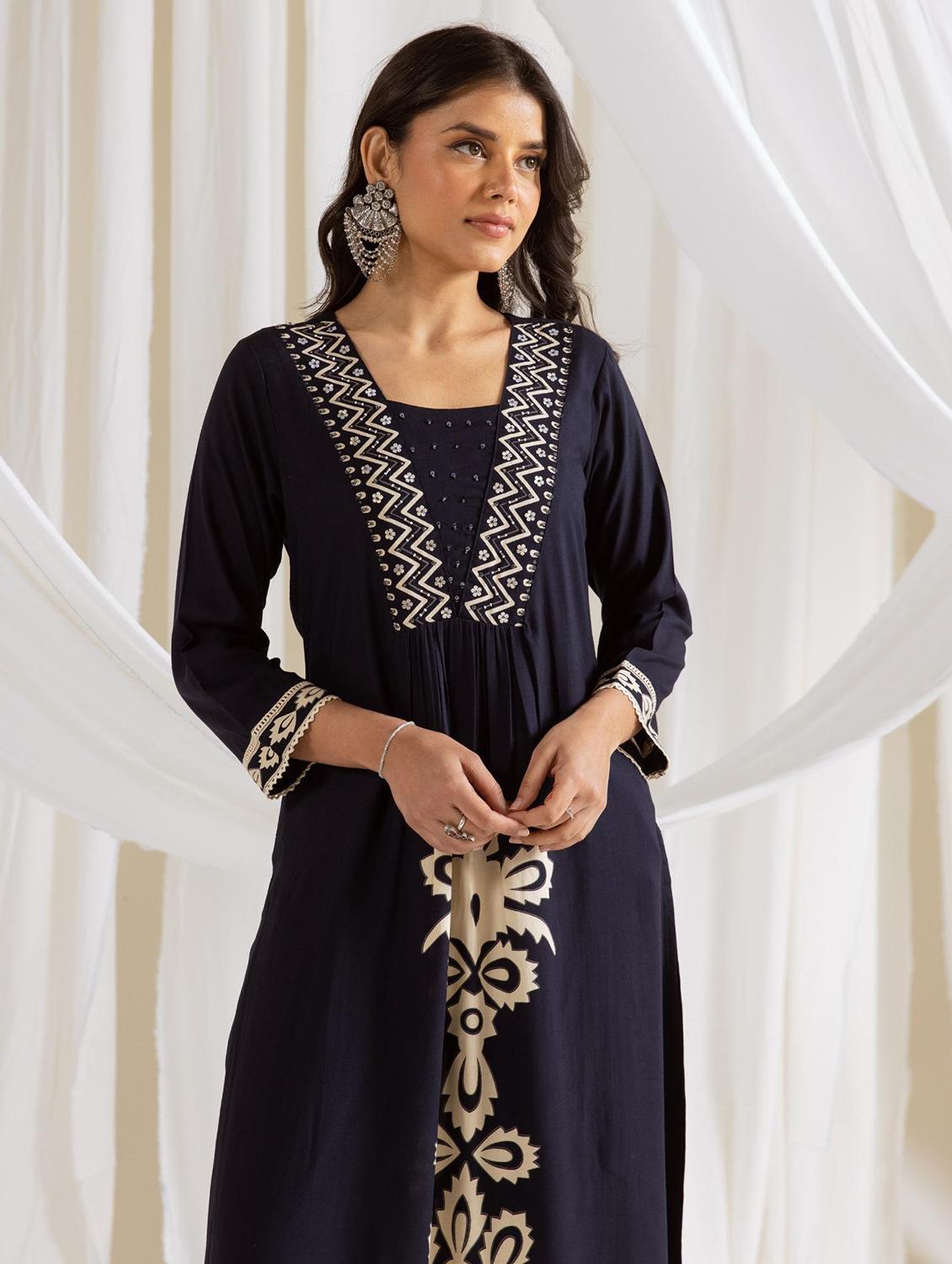 women printed three quarter sleeve kurta pant set - 21987914 - Standard Image - 2