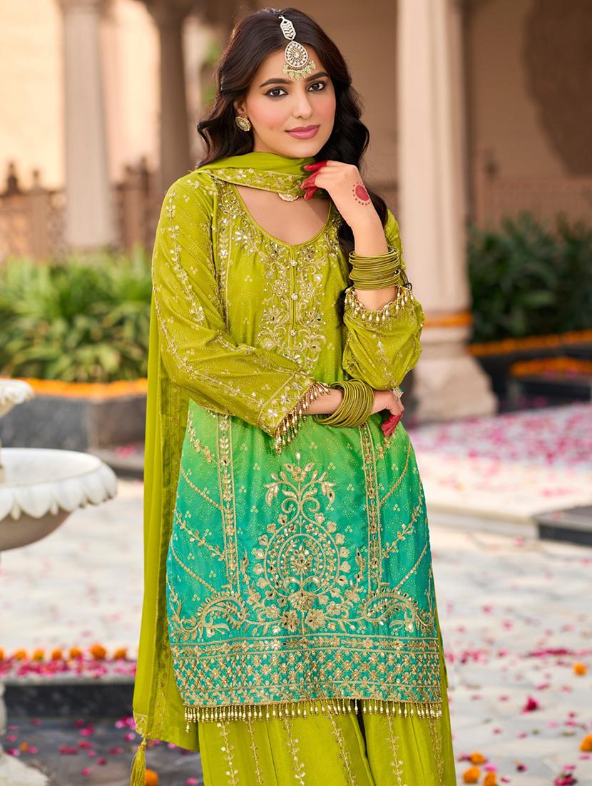 women three quarter sleeve kurta palazzo with dupatta set - 21987920 - Standard Image - 2