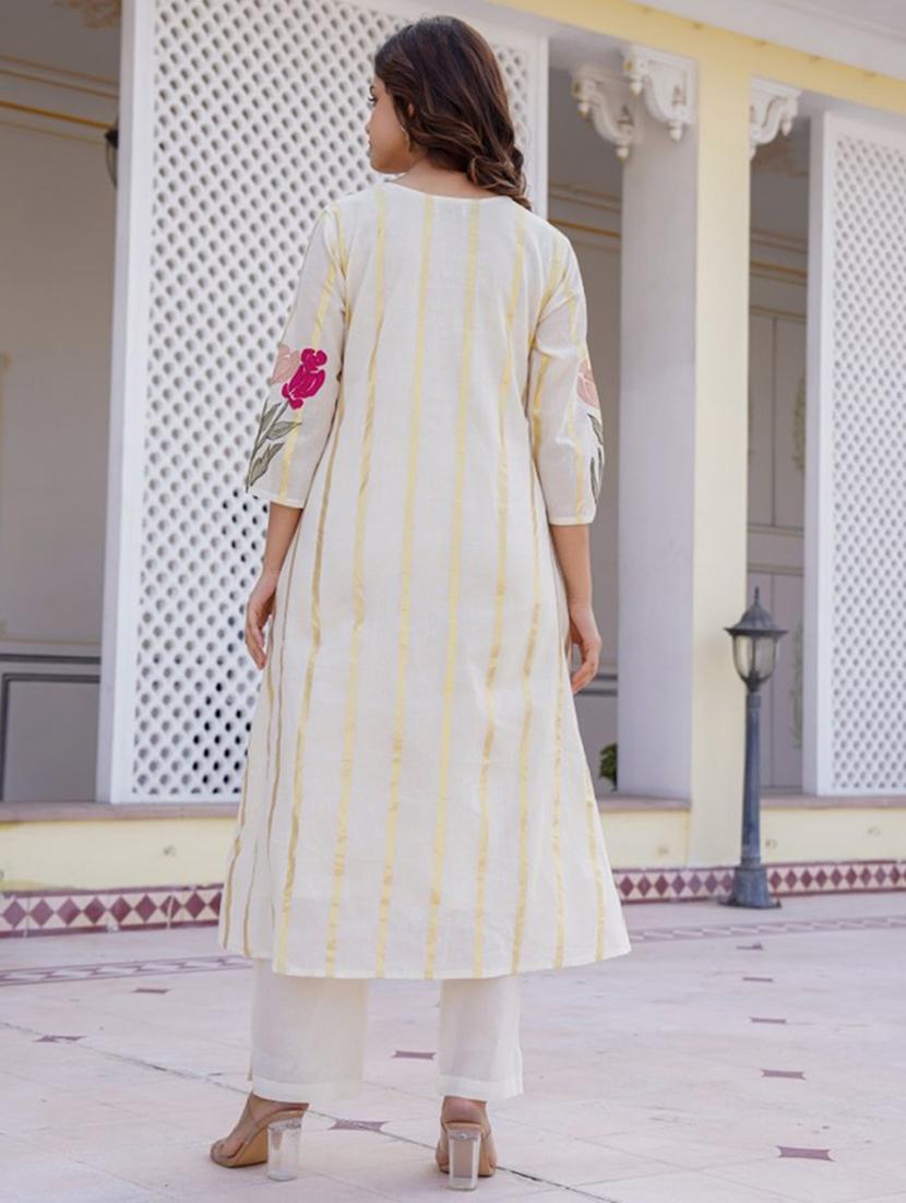 women floral three quarter sleeve kurta pant set - 21987922 - Standard Image - 2
