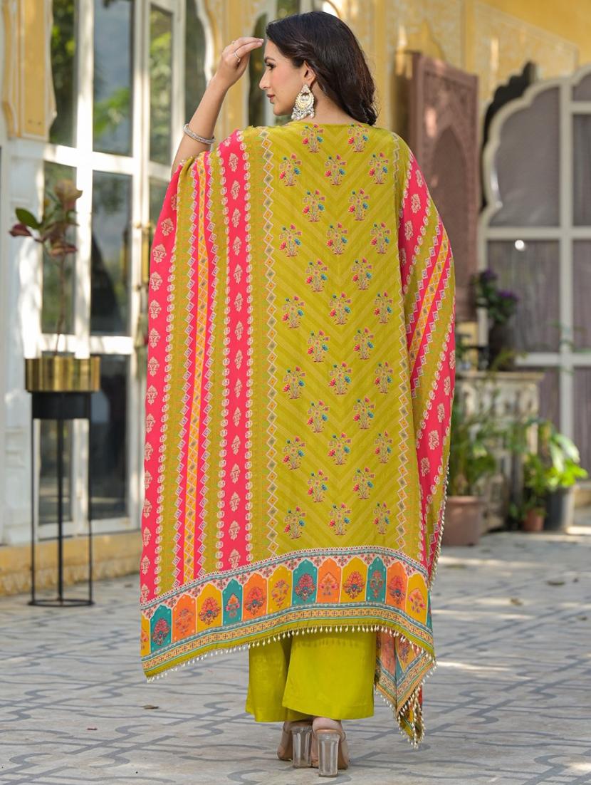 women printed kimono sleeve kaftan kurta pant set - 21987924 - Standard Image - 2