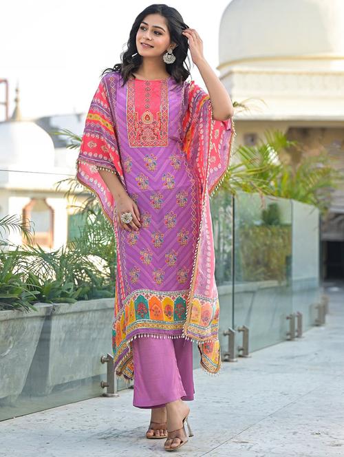 women printed kimono sleeve kaftan kurta pant set - 21987925 - Standard Image - 0