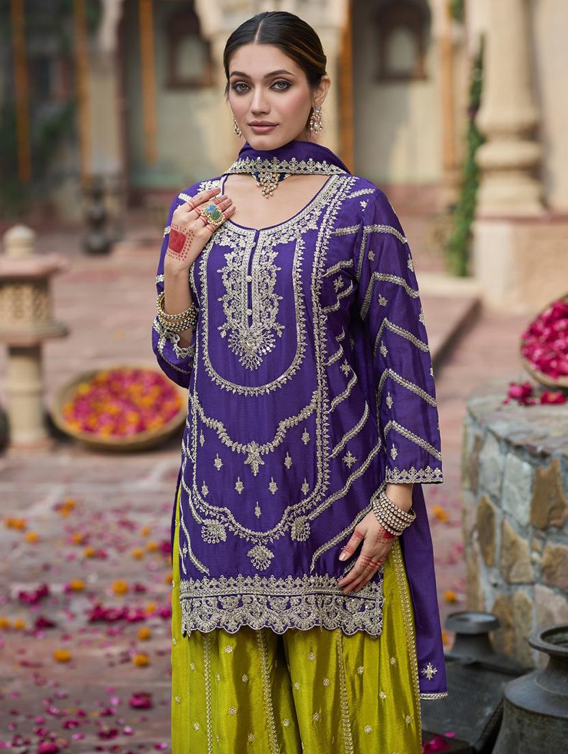 women embroidered long sleeve kurta palazzo with dupatta set - 21987932 - Standard Image - 2