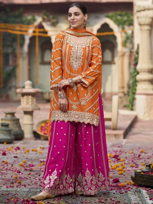 women embroidered long sleeve kurta palazzo with dupatta set - 21987933 -  Standard Image - 0