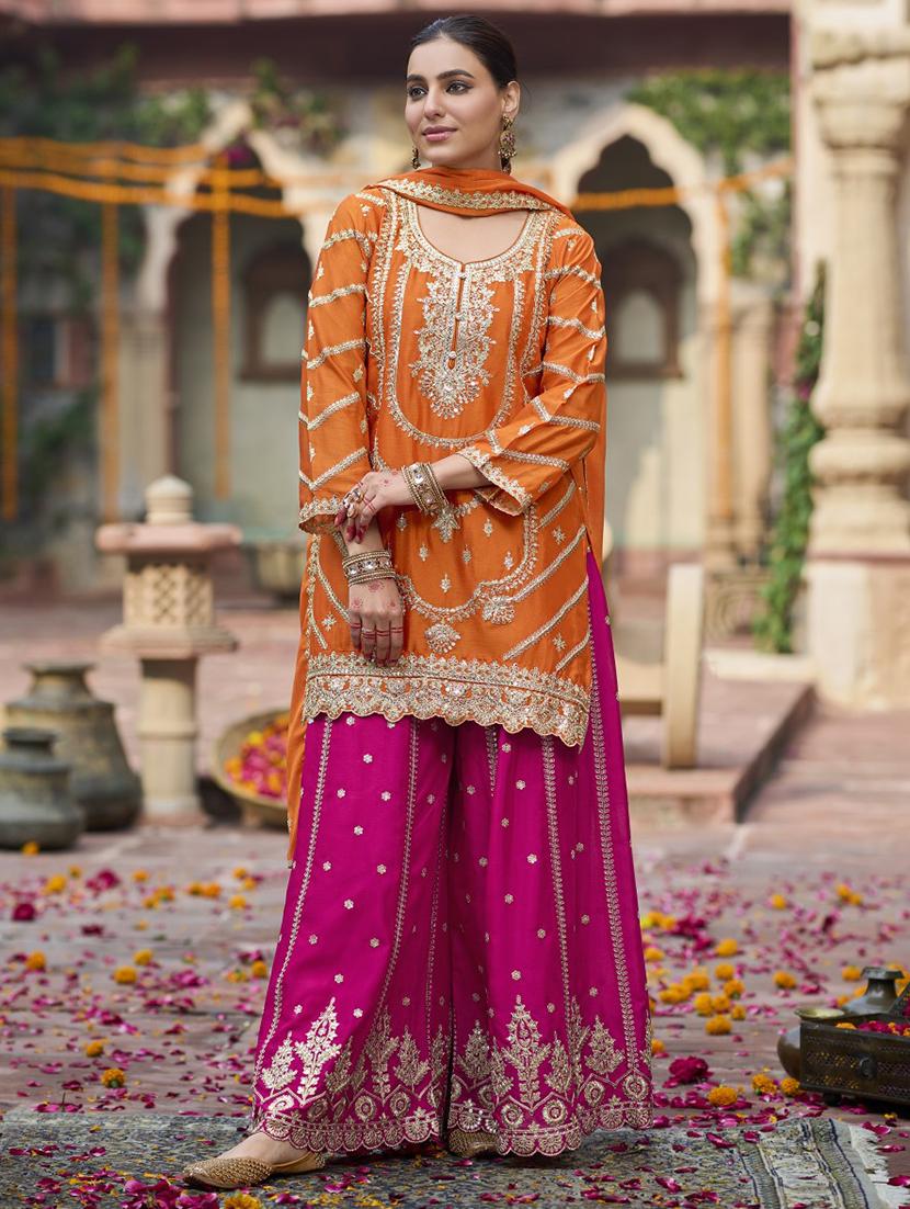 women embroidered long sleeve kurta palazzo with dupatta set - 21987933 -  Zoom Image - 0