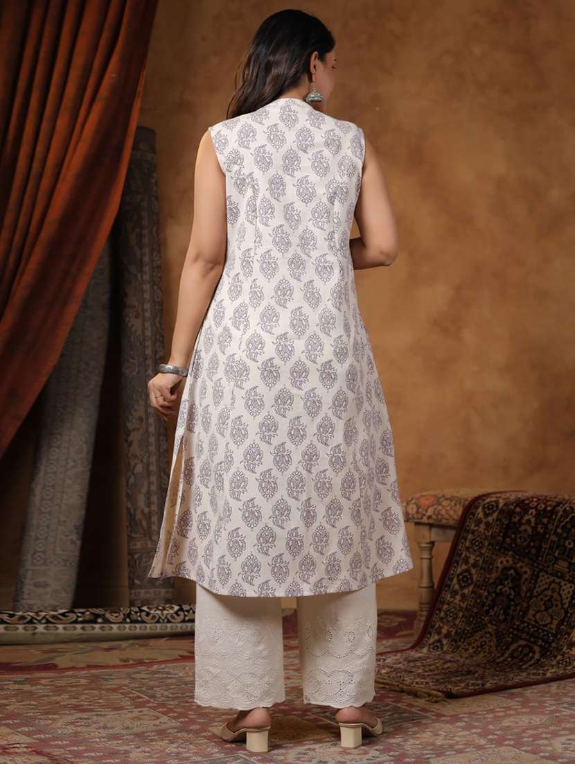 women printed sleeveless kurta pant set - 21987937 - Standard Image - 2