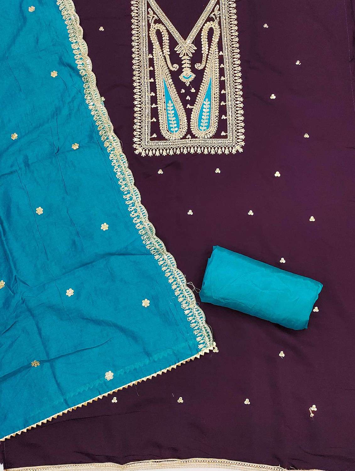 women solid with work embroidered unstitched suit set - 21987965 -  Standard Image - 2