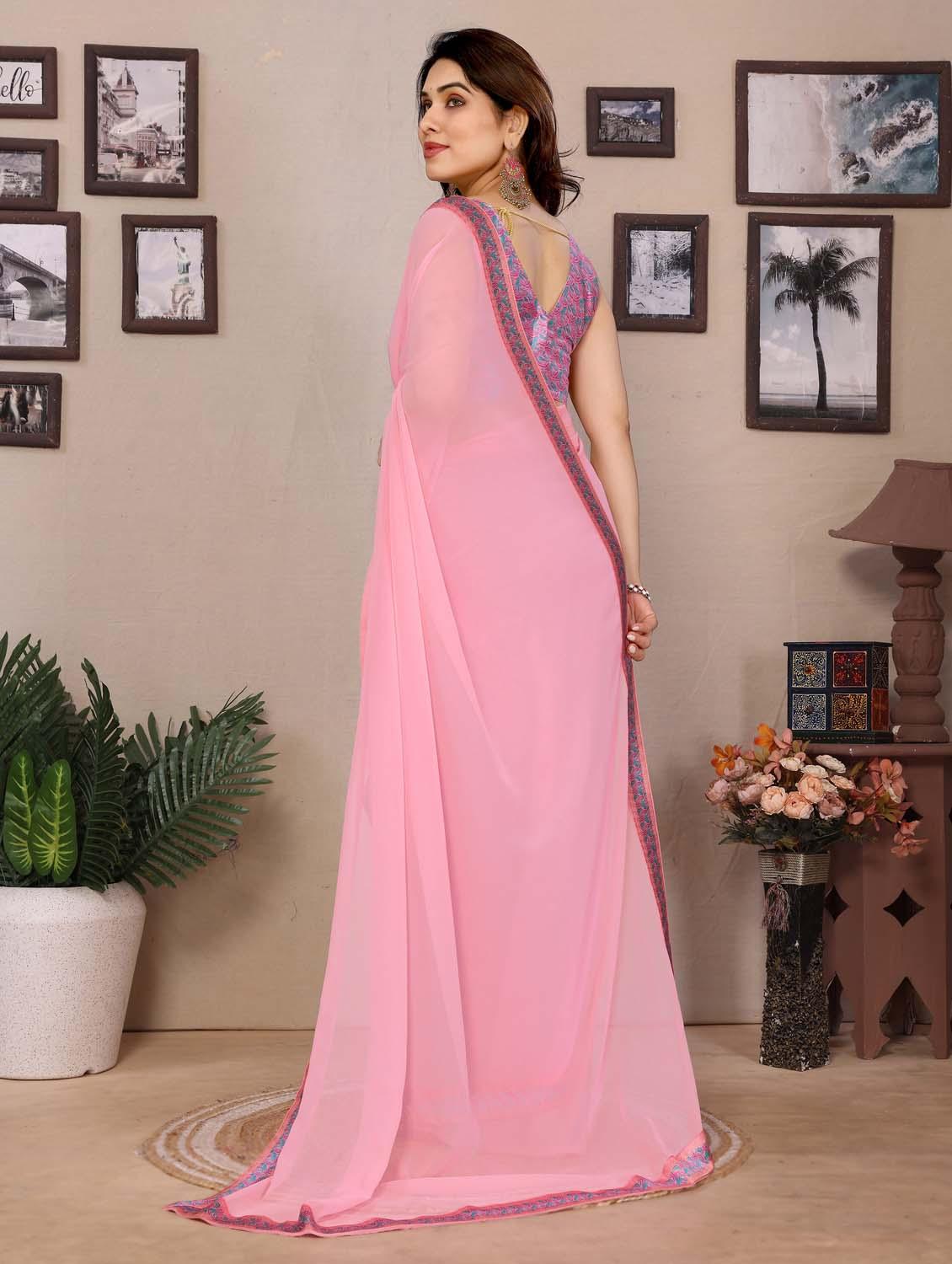 women solid with bordered saree with blouse - 21988133 - Standard Image - 2