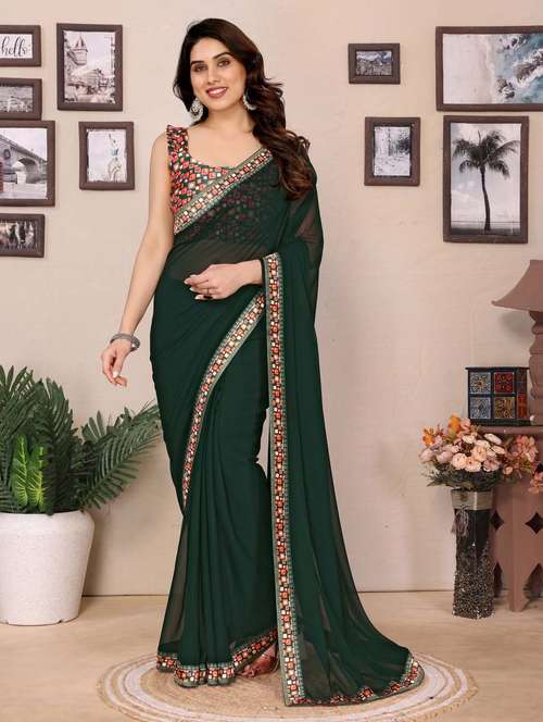 women solid with bordered saree with blouse - 21988134 - Standard Image - 0