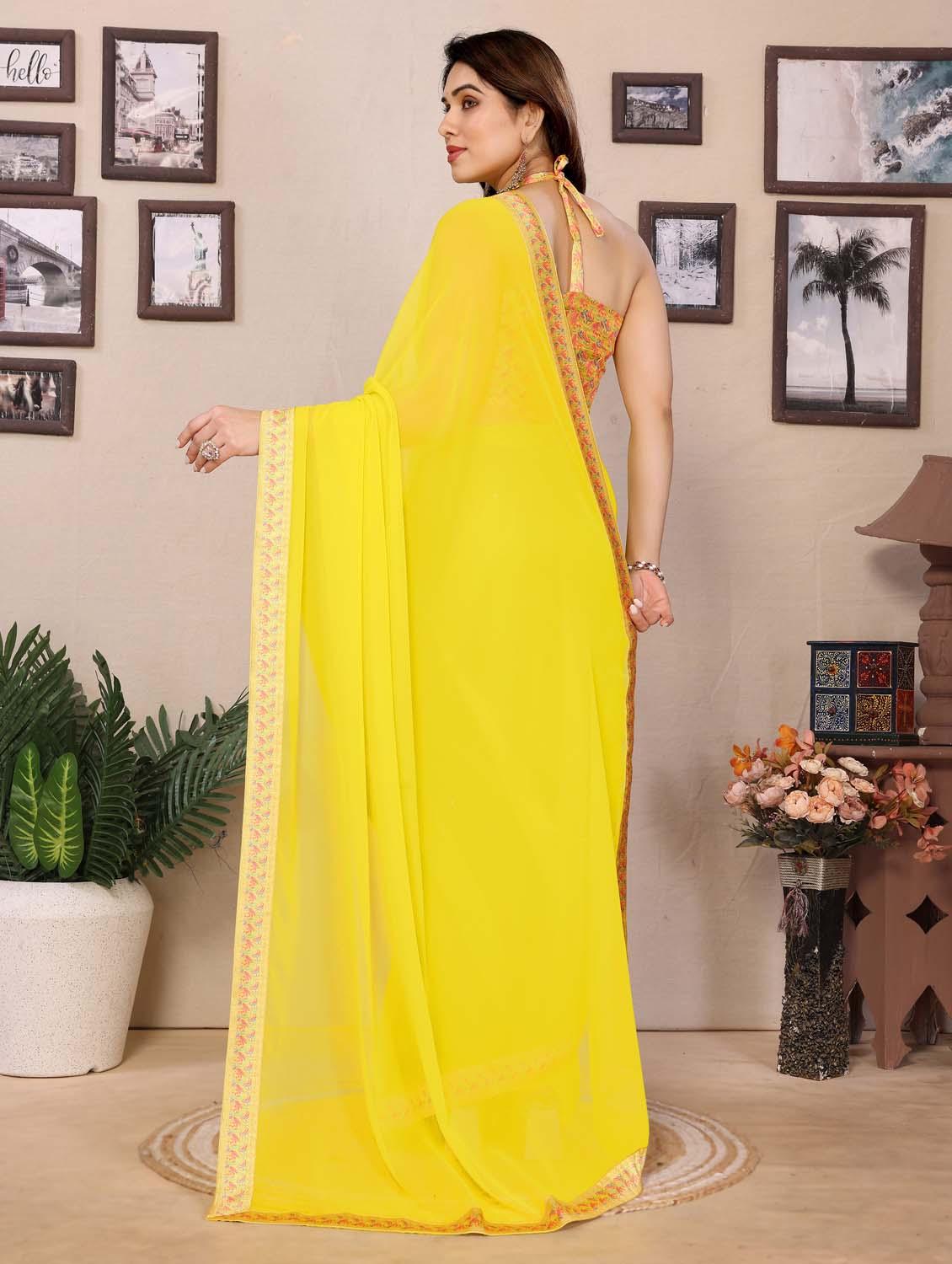 women solid with bordered saree with blouse - 21988137 - Standard Image - 2