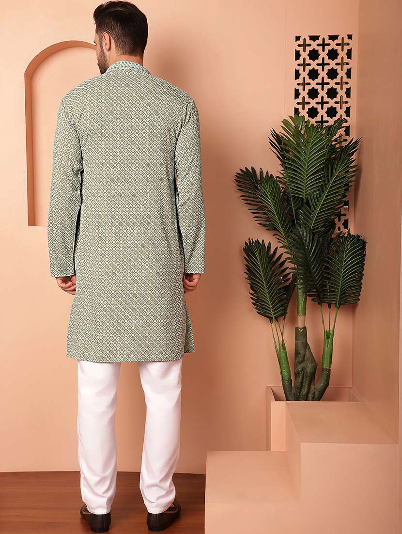 men embroidered mandarin neck kurta pyjama ethnic wear set - 21988188 - Standard Image - 2