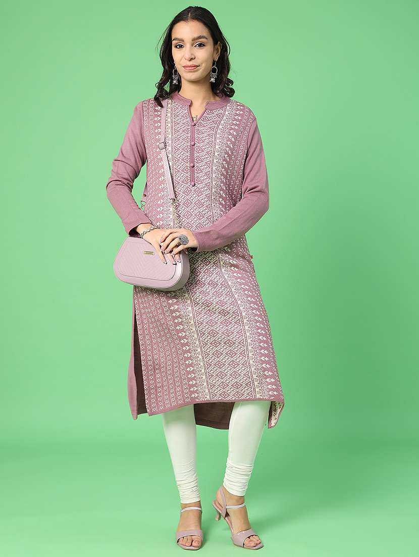 women self designed long sleeve woolen kurta - 21988302 -  Standard Image - 2