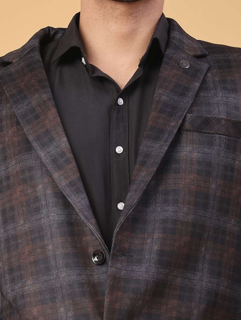 men checkered lapel collar single breasted casual blazer - 21988350 -  Standard Image - 2