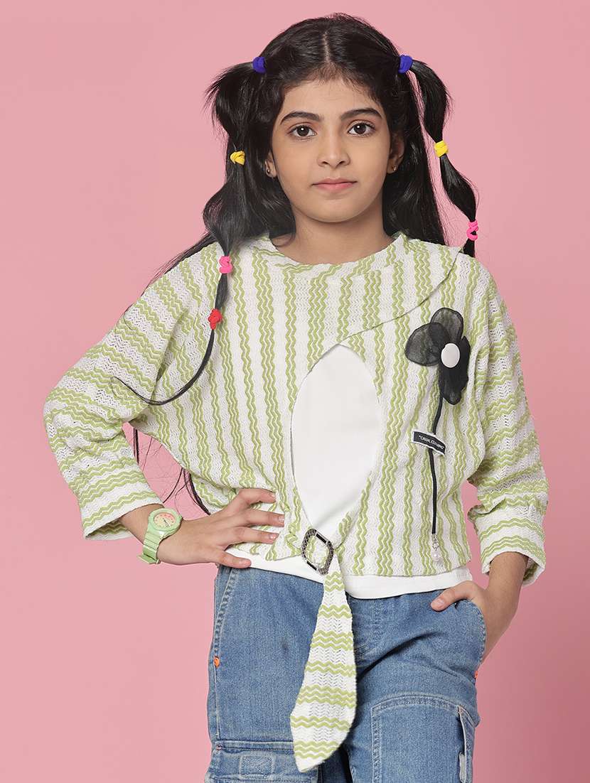 girls striped three quarter sleeve top - 21988497 -  Standard Image - 2