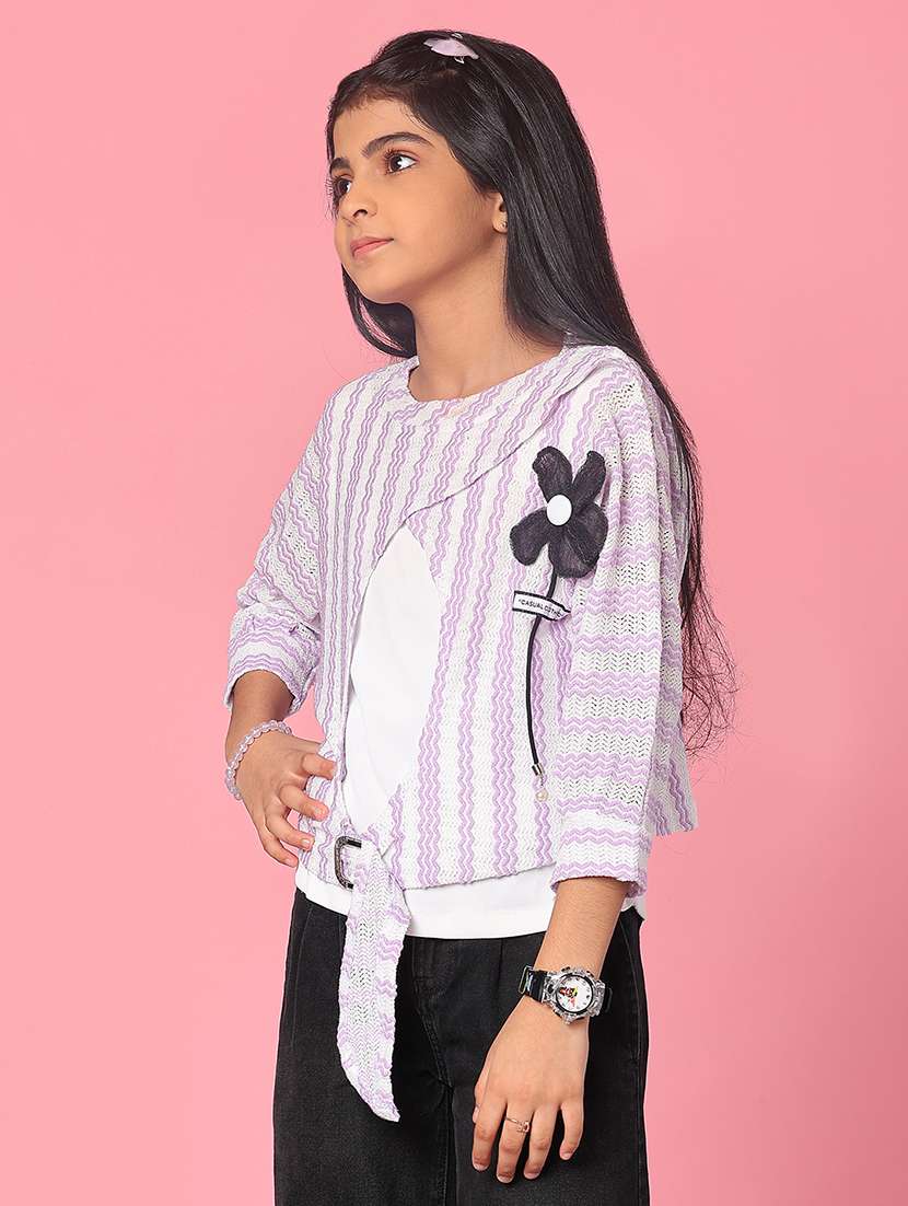 girls striped three quarter sleeve top - 21988499 -  Standard Image - 2
