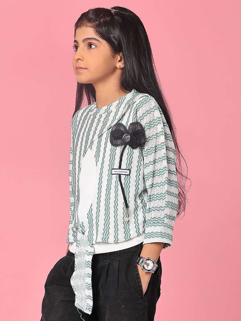 girls striped three quarter sleeve top - 21988500 -  Standard Image - 2