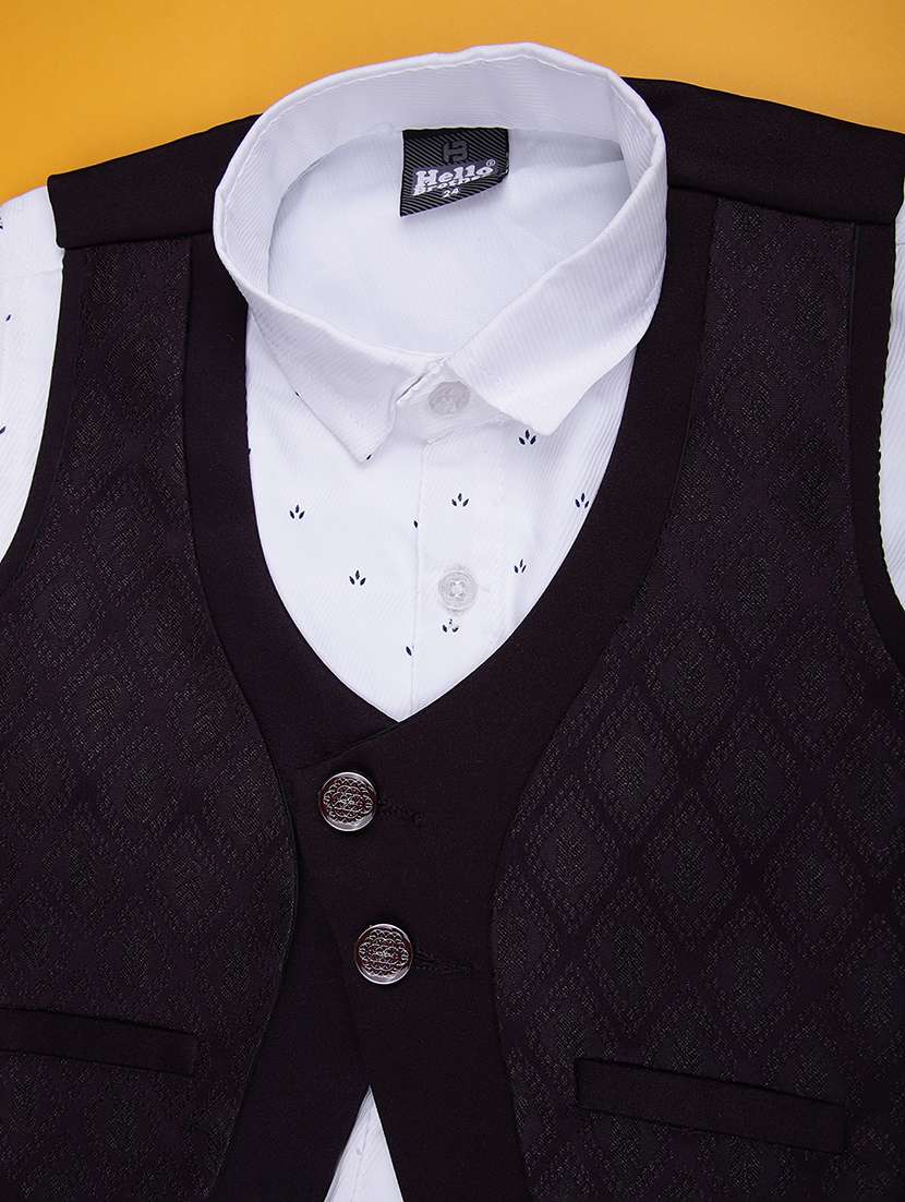 boys self design trouser & shirt with waist coat set - 21988583 -  Standard Image - 2