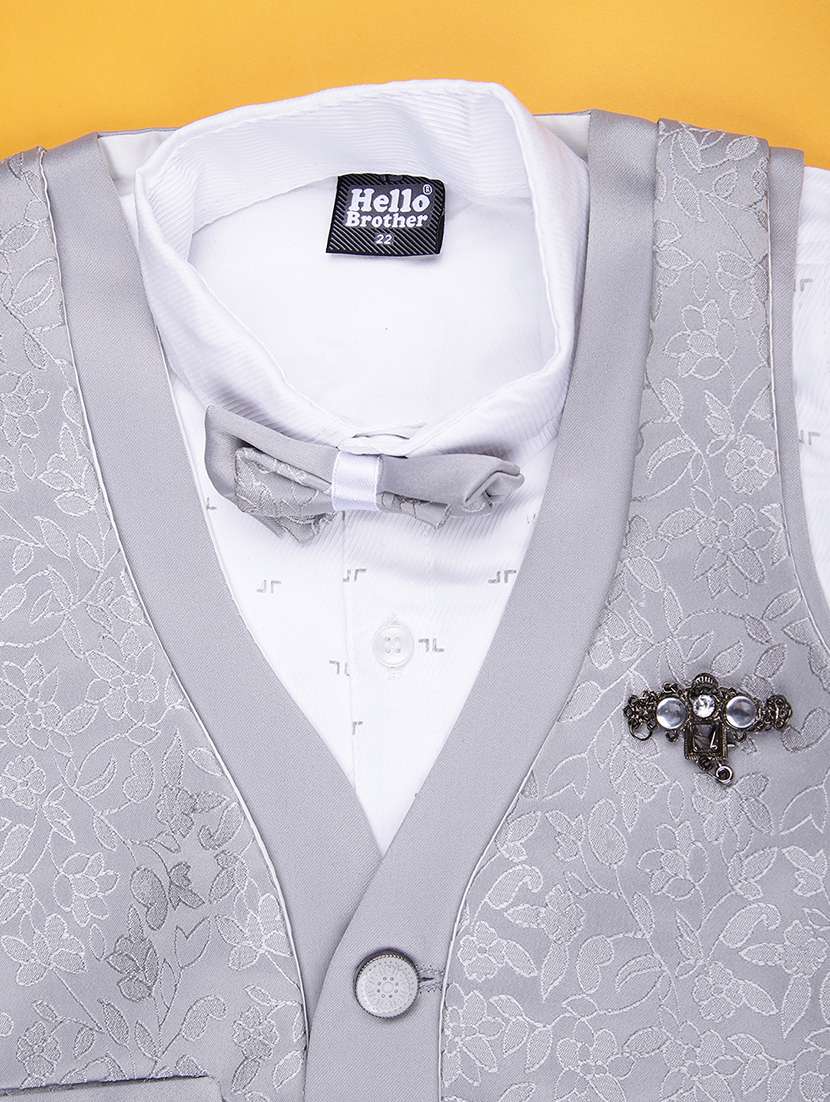 boys self design trouser & shirt with waist coat set - 21988590 -  Standard Image - 2