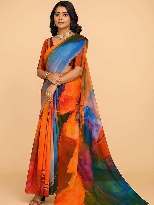 women printed casual wear saree with blouse - 21988728 -  Standard Image - 0