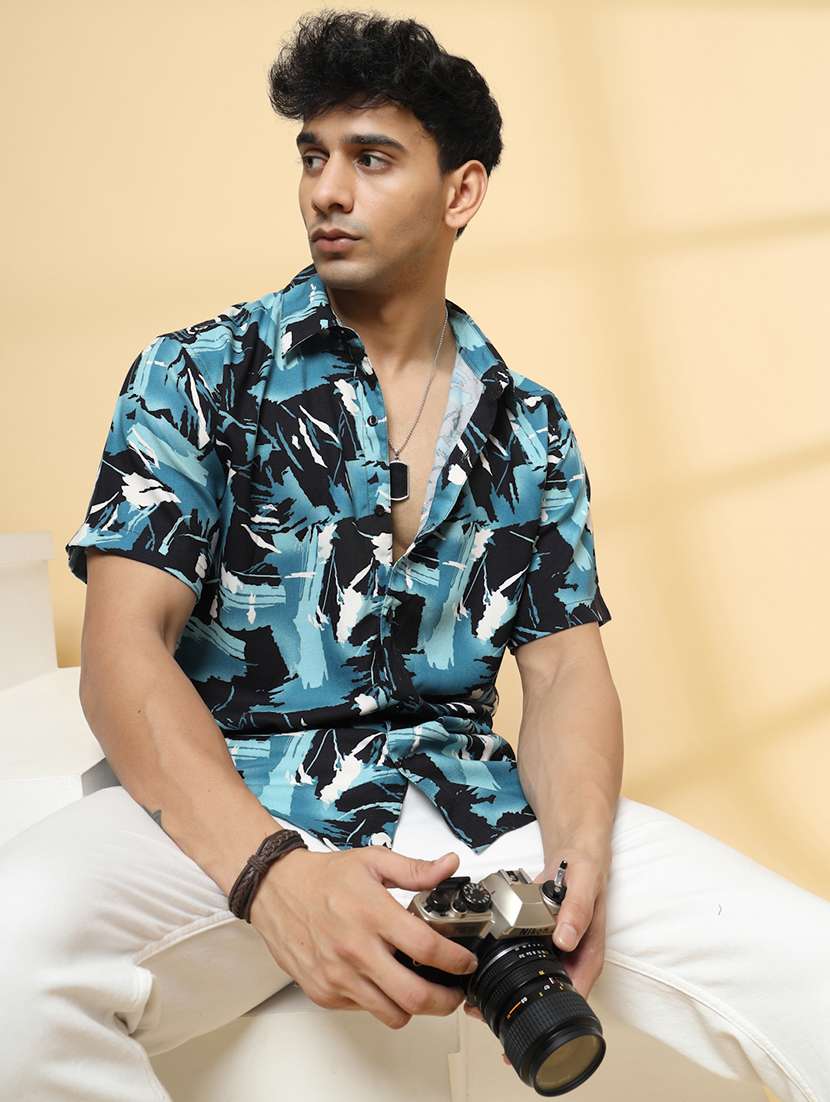 men printed short sleeve regular fit casual shirt