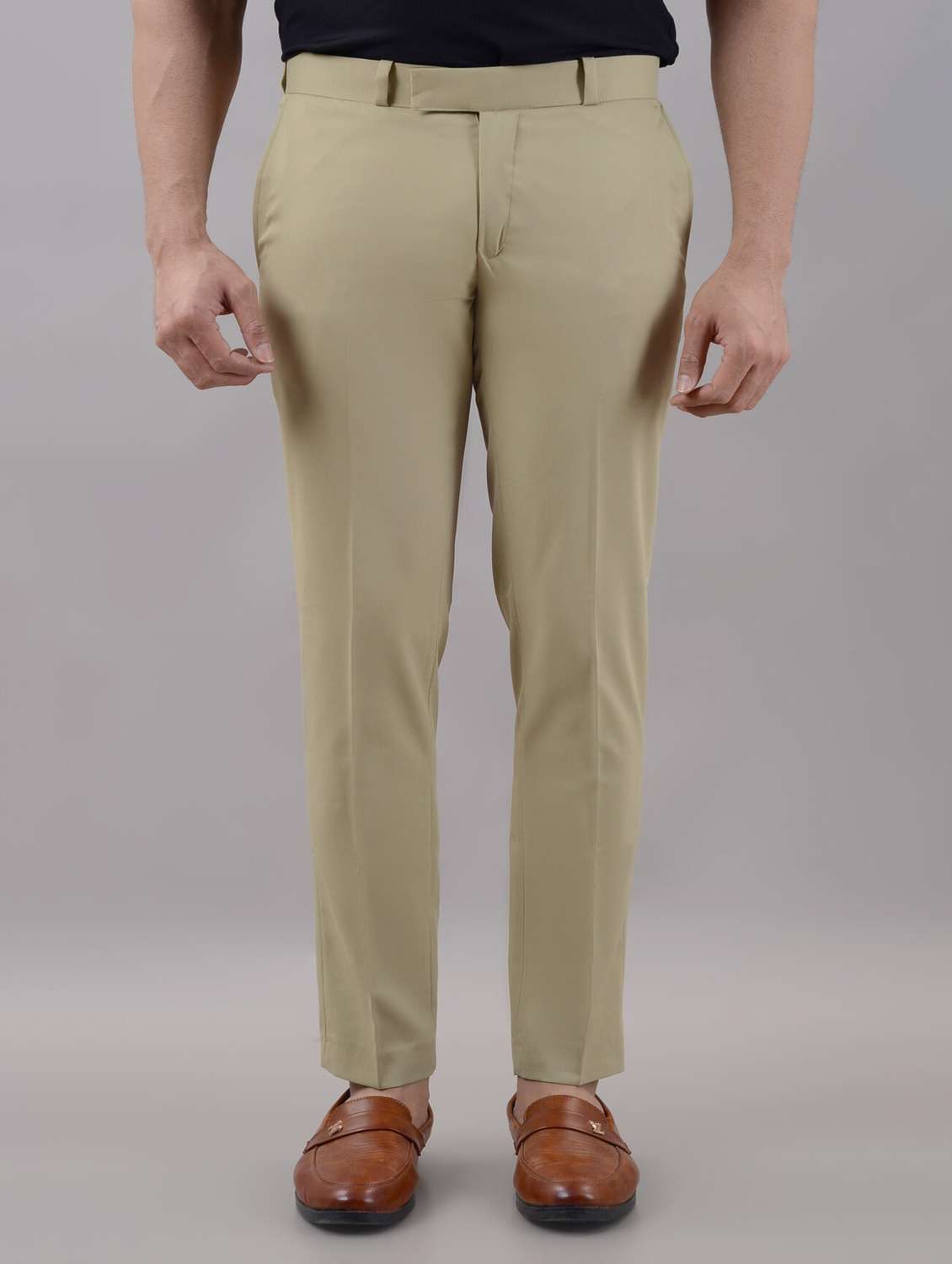 men solid mid rise flat front formal trouser