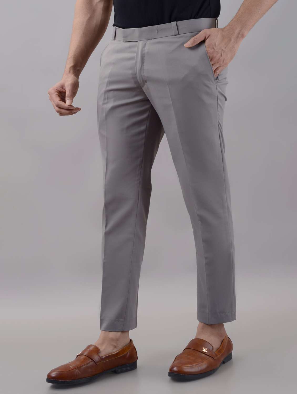 men solid mid rise flat front formal trouser - 21988800 -  Standard Image - 2