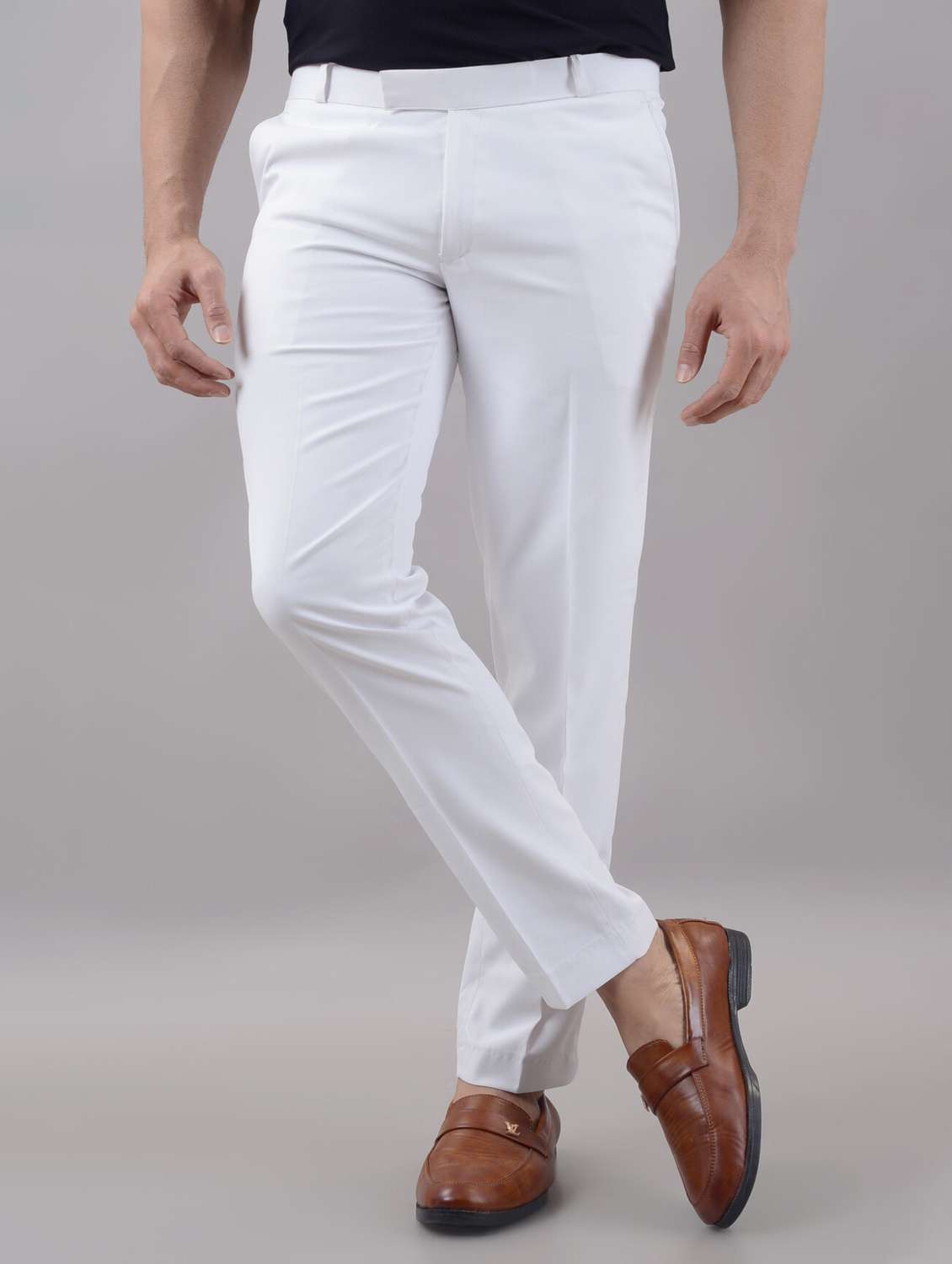 men solid mid rise flat front formal trouser