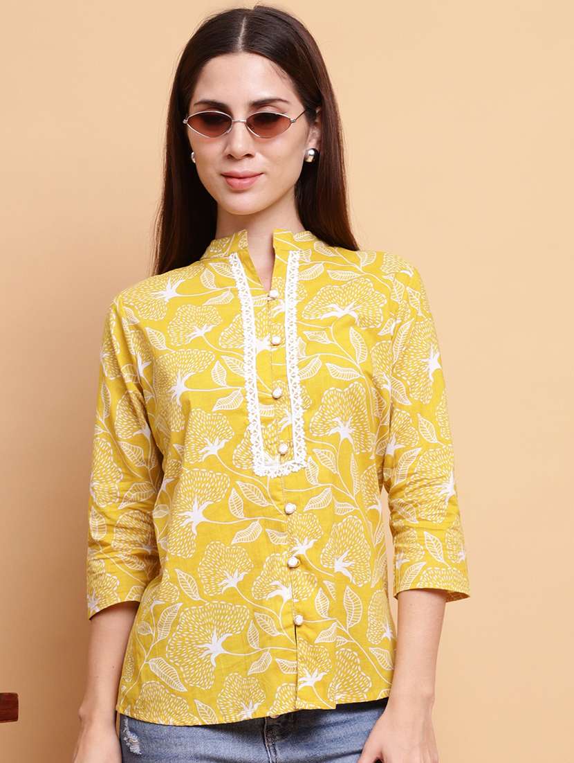 women printed three quarter sleeve a-line kurti