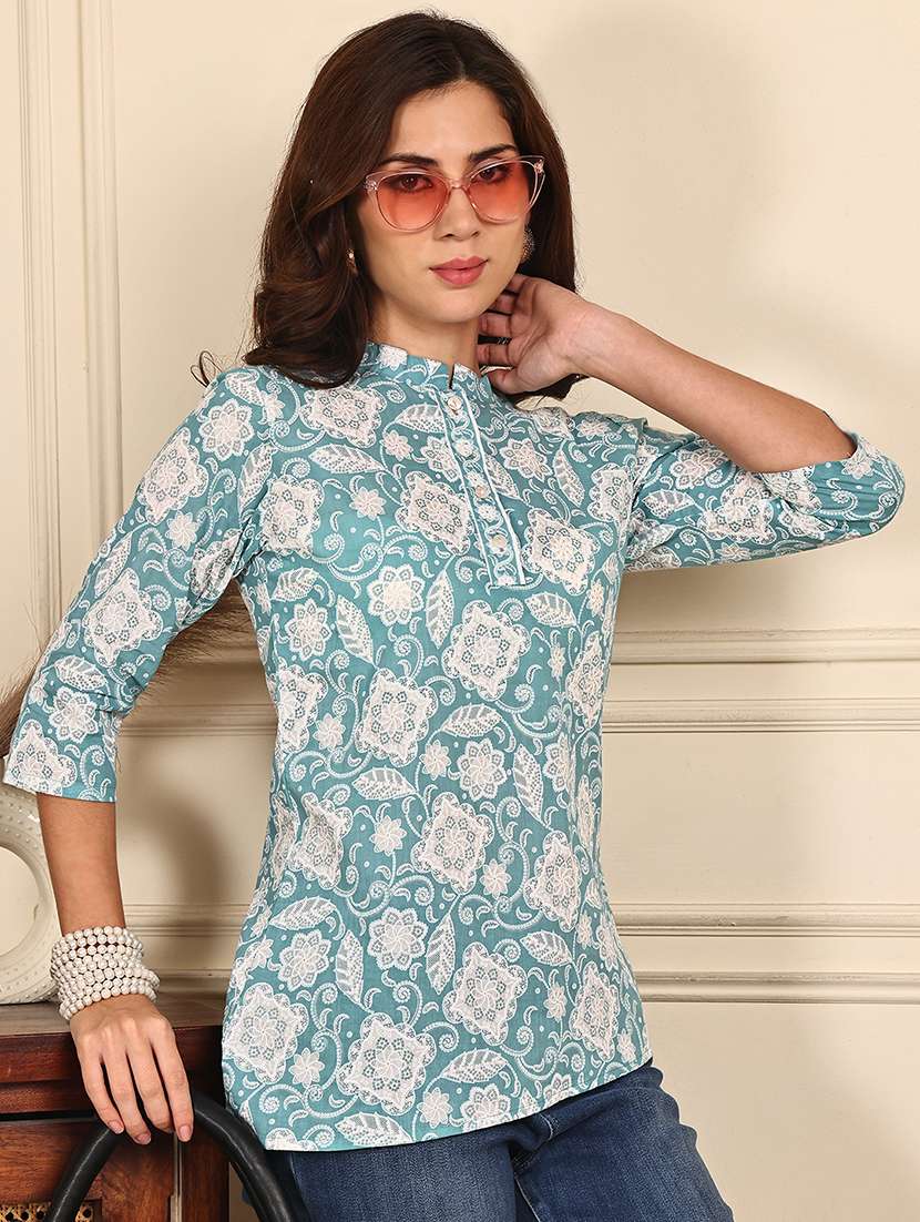 women printed three quarter sleeve straight kurti