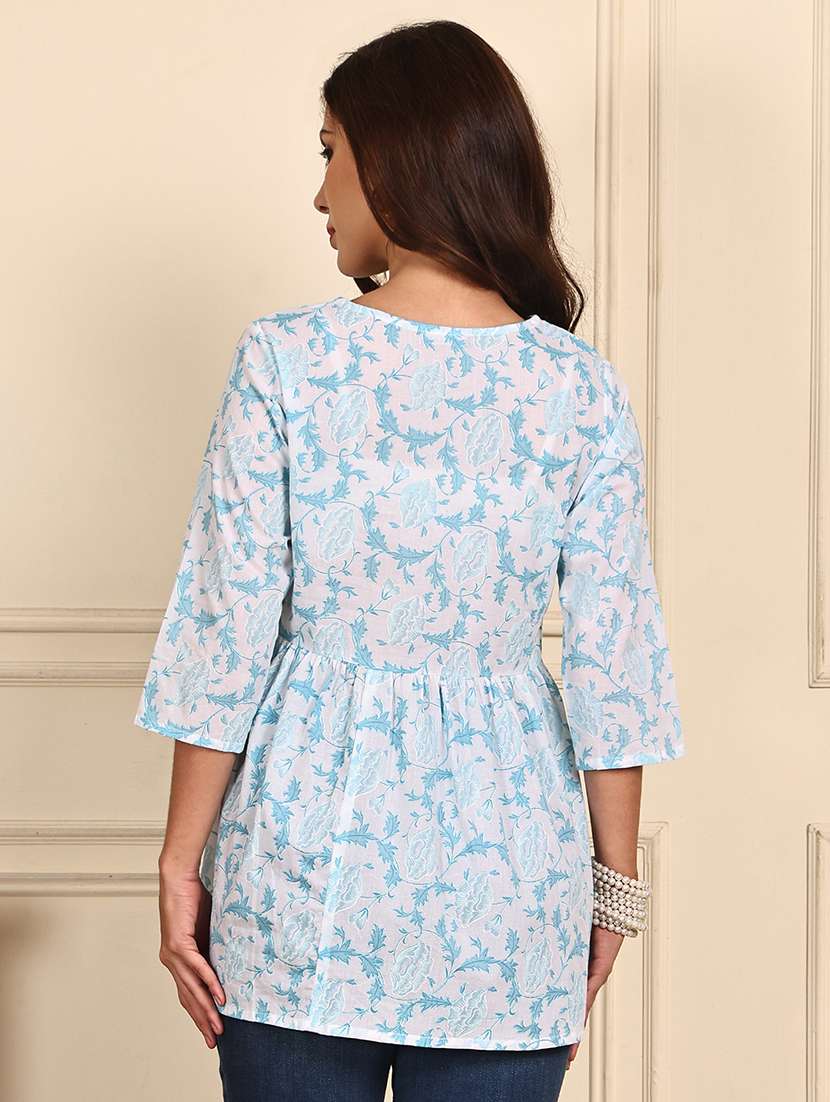 women floral printed three quarter sleeve a-line kurti - 21988866 -  Standard Image - 2