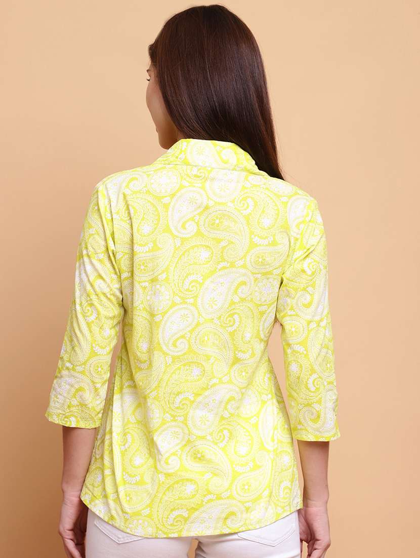 women paisley three quarter sleeve a-line ethnic top - 21988869 - Standard Image - 2