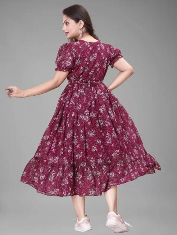 women floral print puff sleeve tiered maxi dress - 21988872 - Standard Image - 2