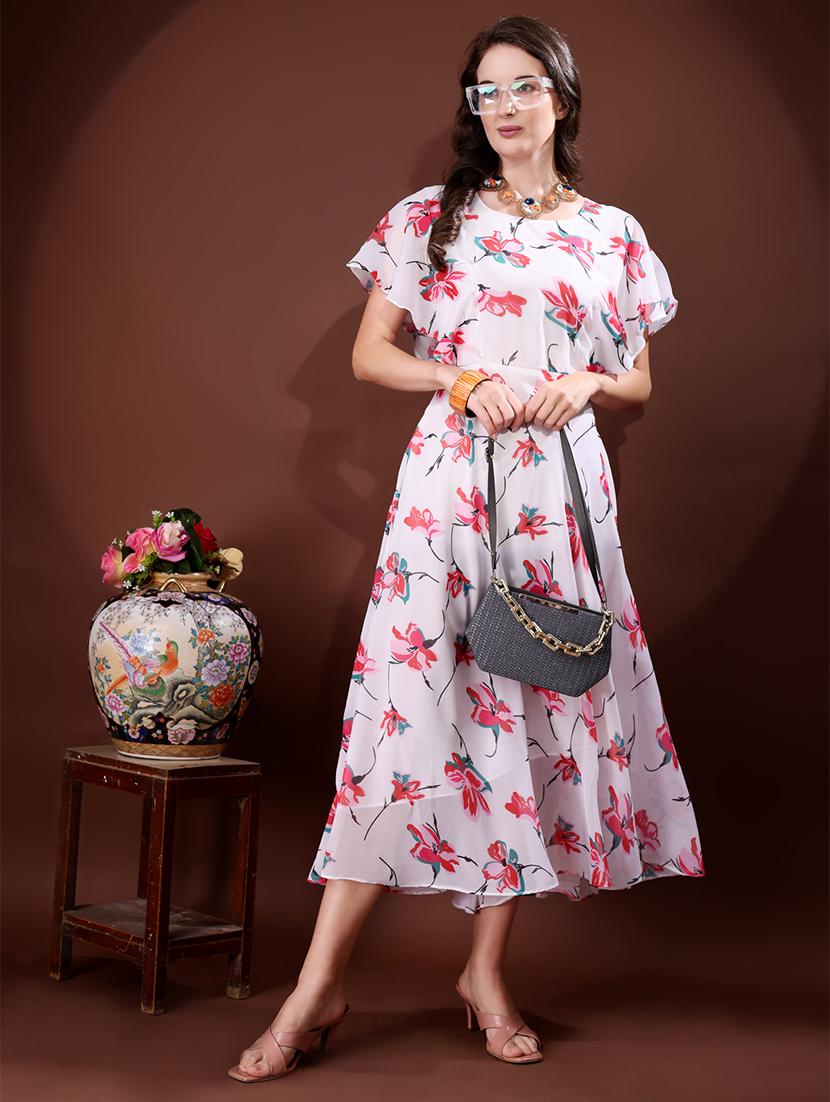 women floral print flared sleeve fit & flare dress - 21988877 - Zoom Image - 0