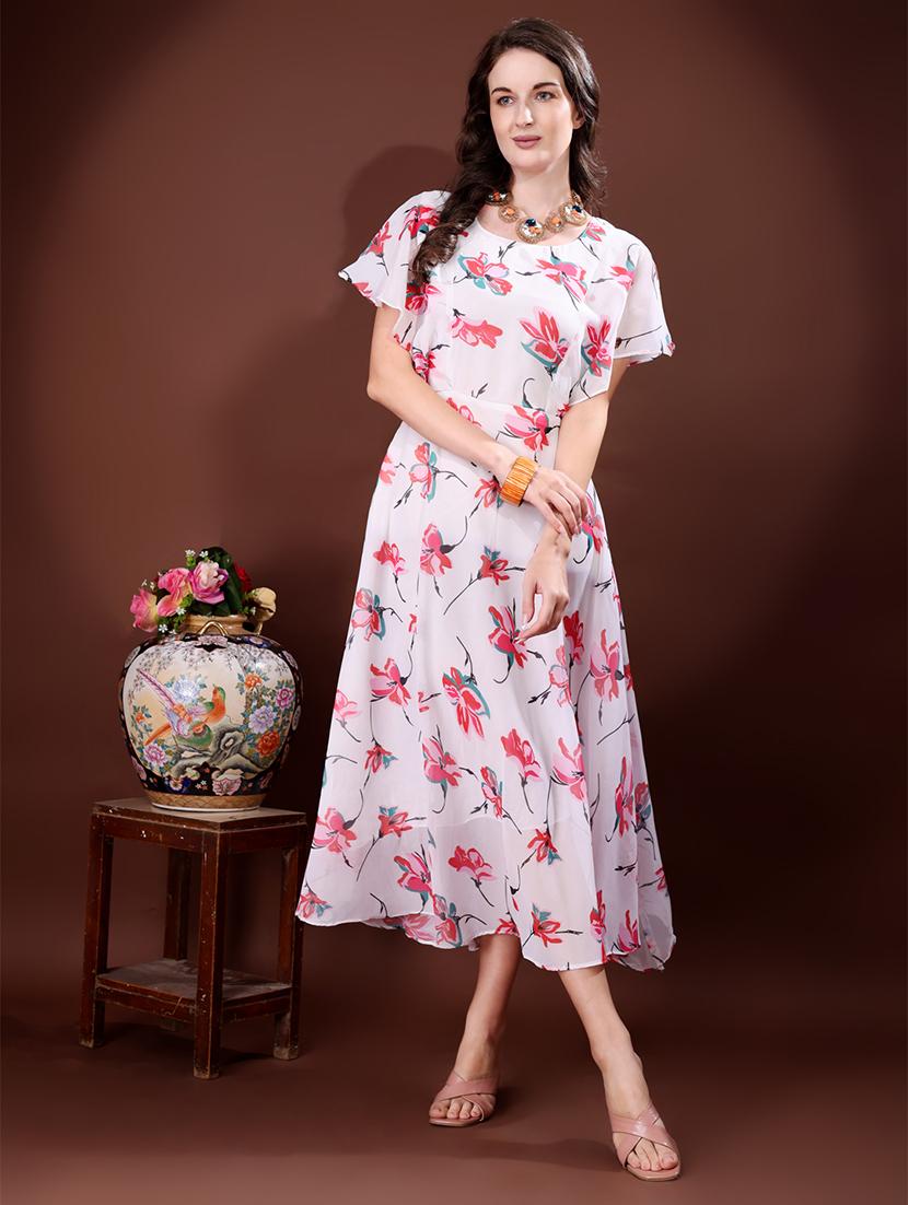 women floral print flared sleeve fit & flare dress - 21988877 - Standard Image - 2