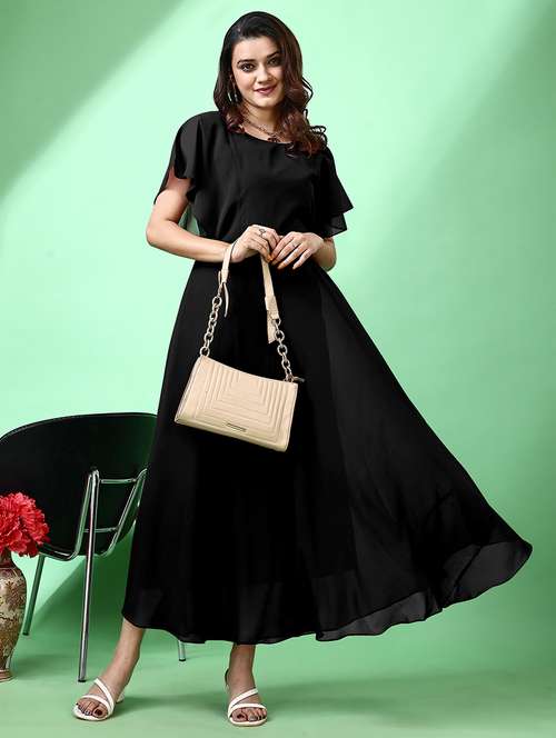 women solid flared sleeve fit & flare maxi dress - 21988879 - Standard Image - 0