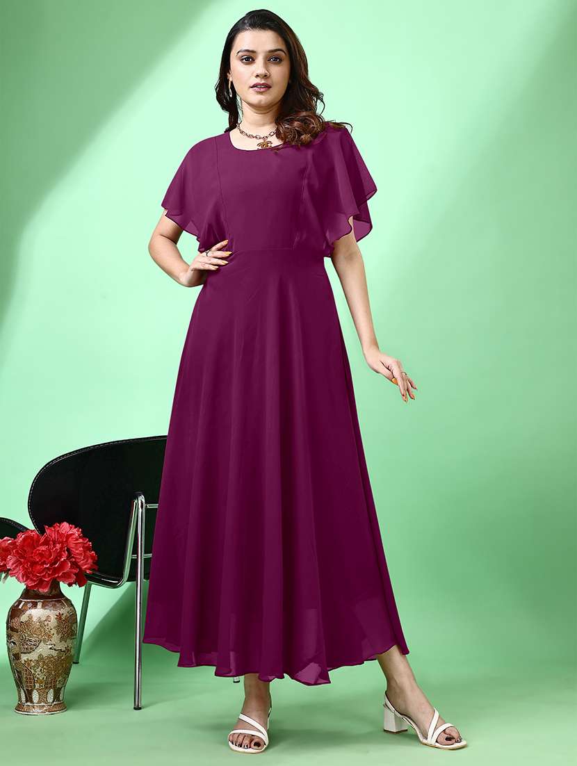 women solid flared sleeve fit & flare maxi dress