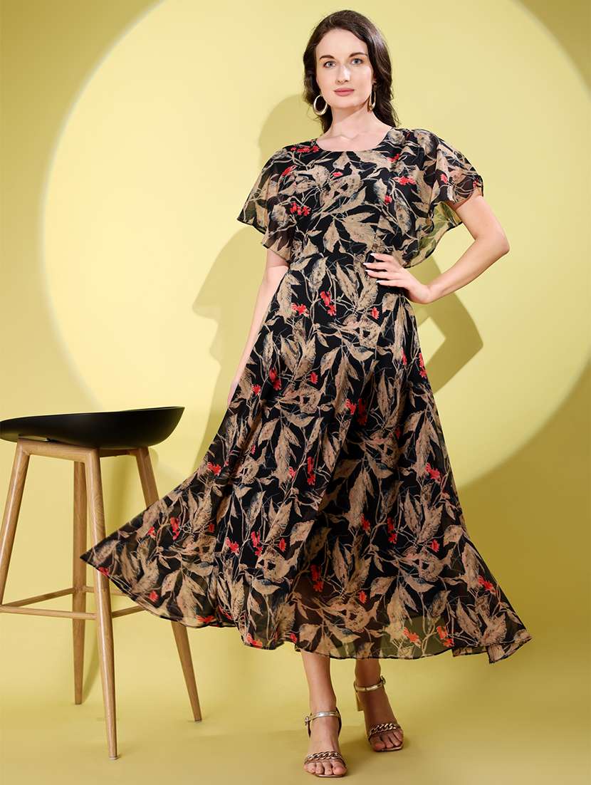 women printed flared sleeve fit & flare dress - 21988883 -  Standard Image - 2