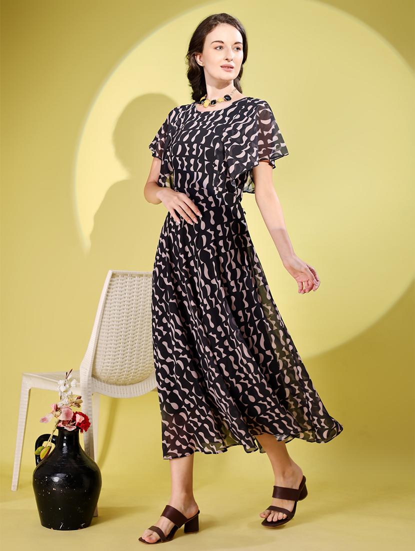 women printed flared sleeve fit & flare dress - 21988885 - Standard Image - 2