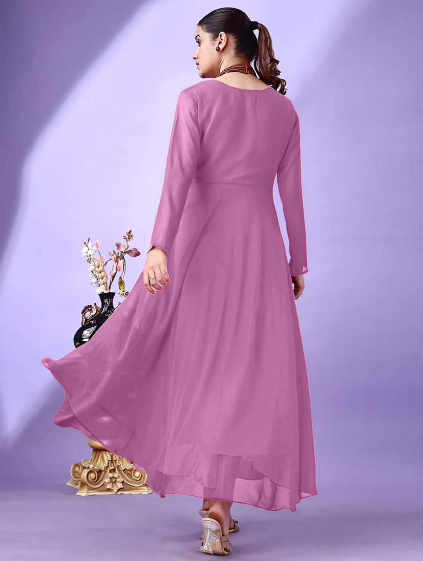 women solid long sleeve fit & flare maxi dress - 21988888 -  Standard Image - 2