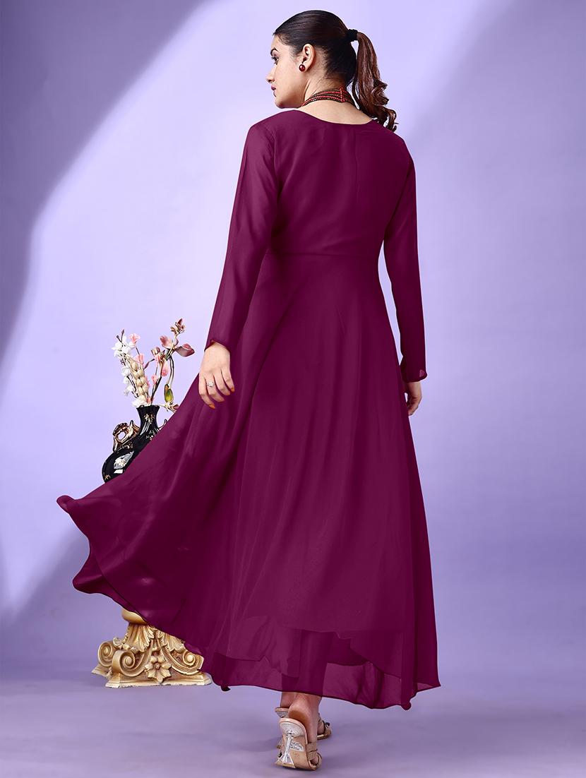 women solid long sleeve fit & flare maxi dress - 21988889 - Standard Image - 2