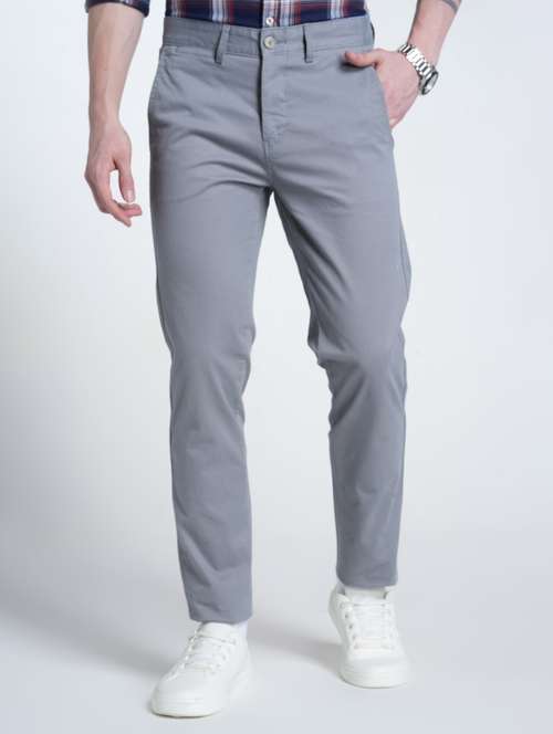 men solid mid rise flat front casual chinos - 21988899 - Standard Image - 0