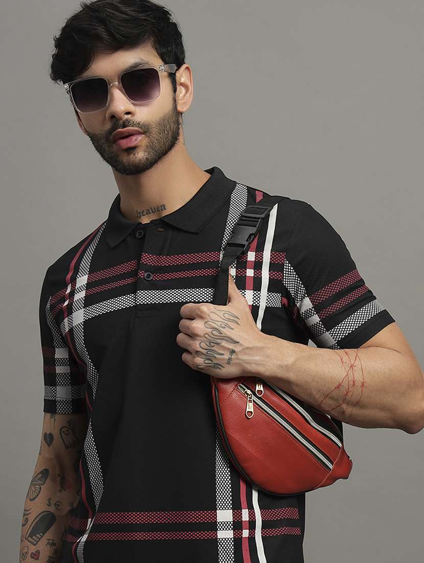 black cotton blend all over print tshirt