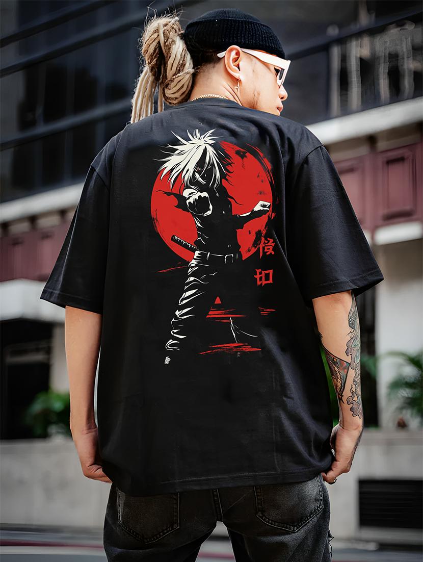 men front & back print round neck oversized t-shirt - 21989324 - Standard Image - 2