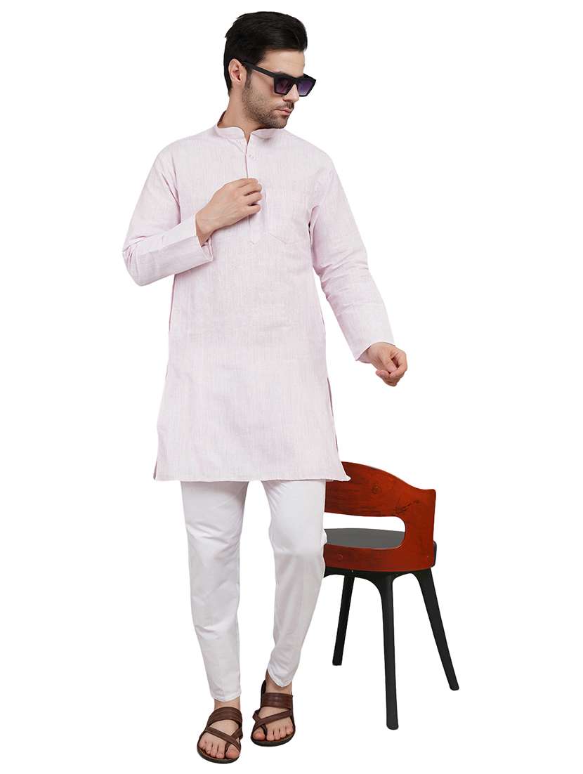 men melange mandarin neck long kurta - 21989326 - Zoom Image - 0