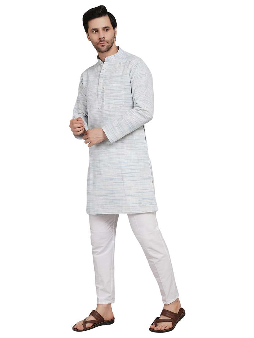 men melange mandarin neck long kurta - 21989332 - Standard Image - 2