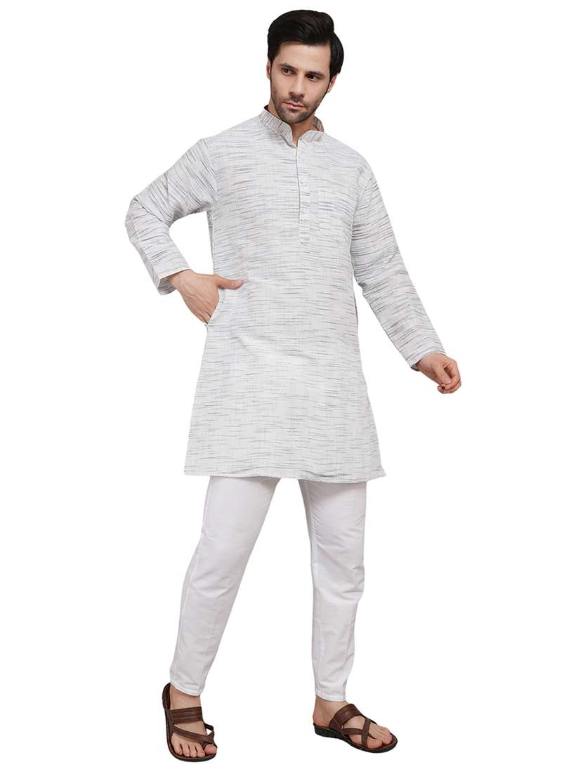 men melange mandarin neck long kurta - 21989336 - Standard Image - 2