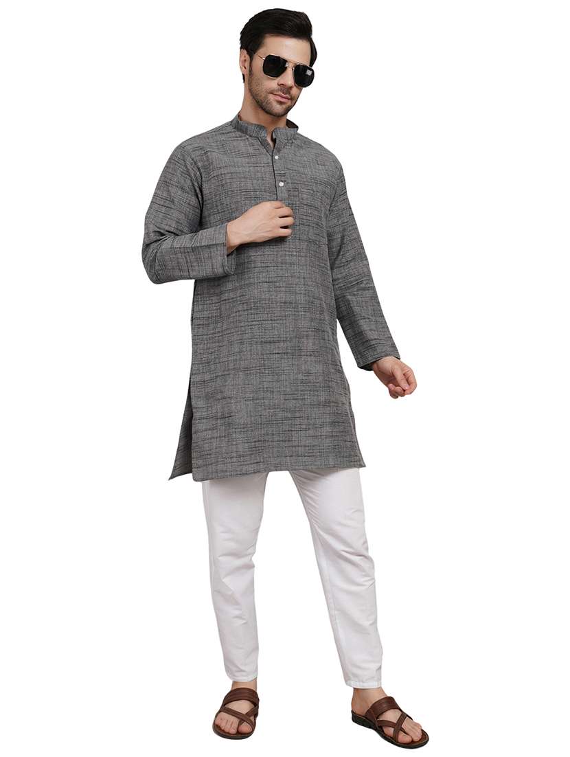 men melange mandarin neck long kurta  - 21989341 -  Zoom Image - 0