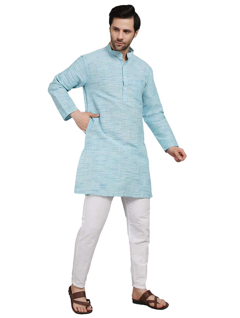 men melange mandarin neck long kurta - 21989348 - Standard Image - 2
