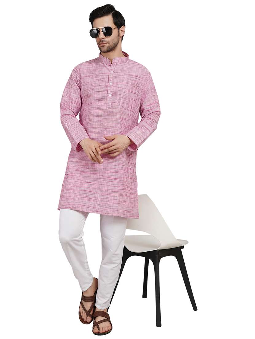 men melange mandarin neck long kurta  - 21989349 -  Zoom Image - 0